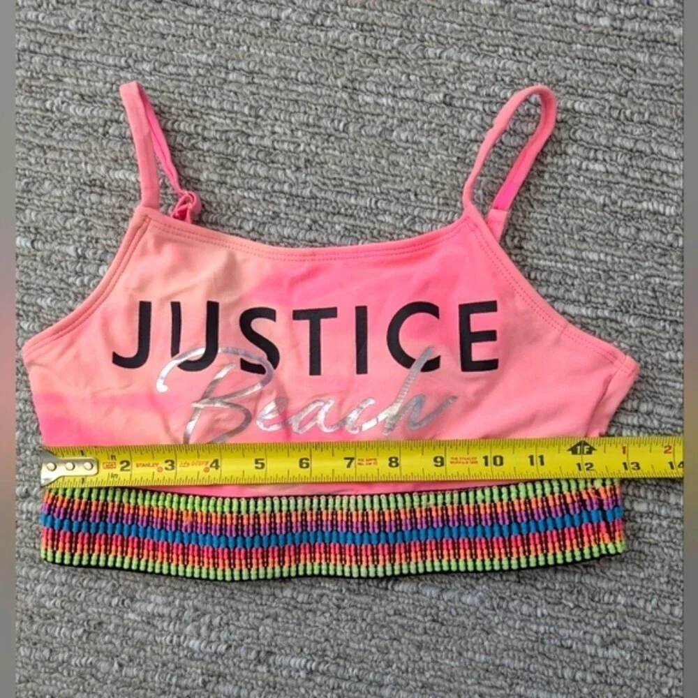 Justice Beach Girls (Size 12/14 - Large) Pink Colorful Bikini/Crop Top